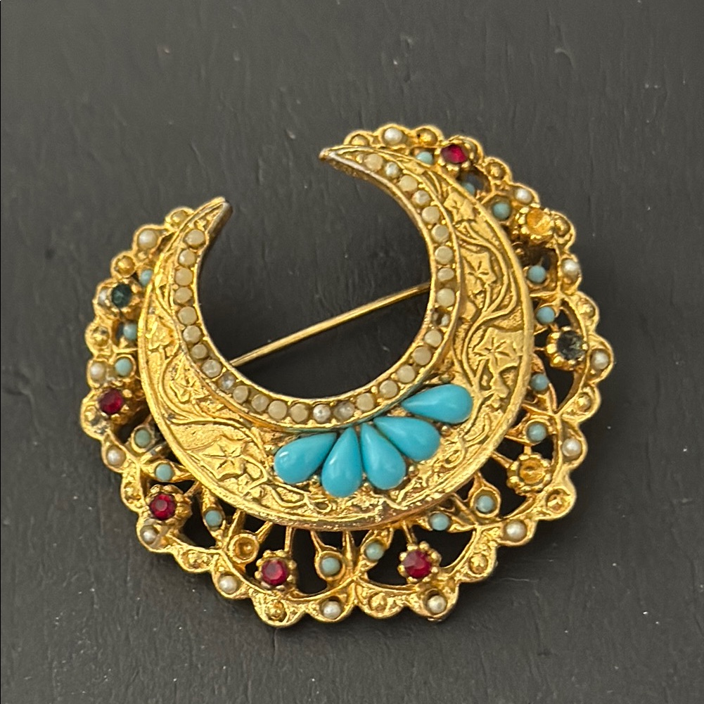 Cora Vintage Goldtone Crecent Brooch